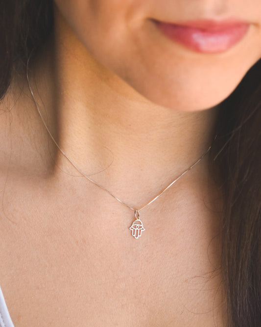 Collar de plata 925 con colgante de Mano de Fátima (Hamsa)
