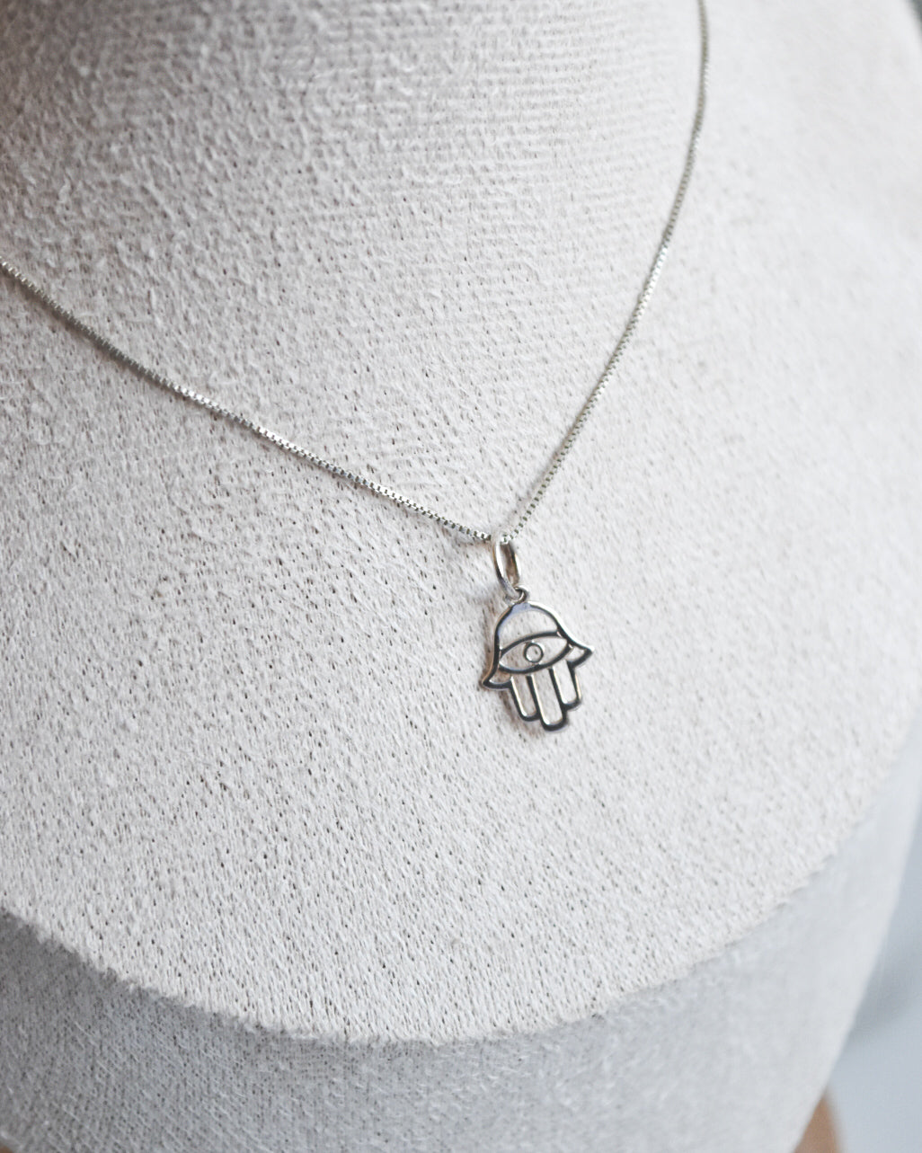 Collar de plata 925 con colgante de Mano de Fátima (Hamsa)