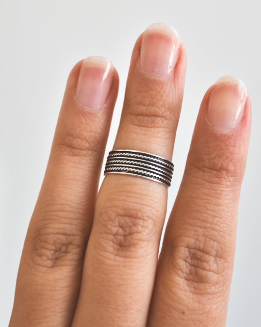 Midi Bandas Texturadas Plata 925 Envejecida