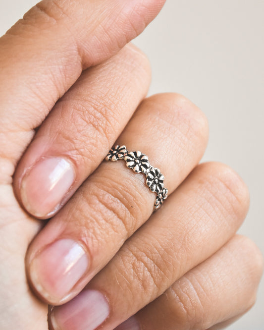 Midi Flores Envejecidas Plata 925