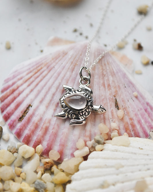 Collar Tortuga con Cuarzo Rosado de Plata 925
