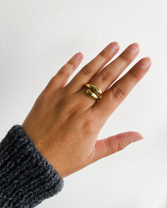 Anillo Chunky Dos Cabezas Bañado en Oro