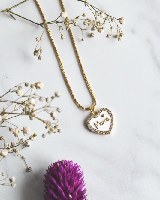 Collar Mamá con Corazón Esmaltado y Circones | Regalo Día de la Madre