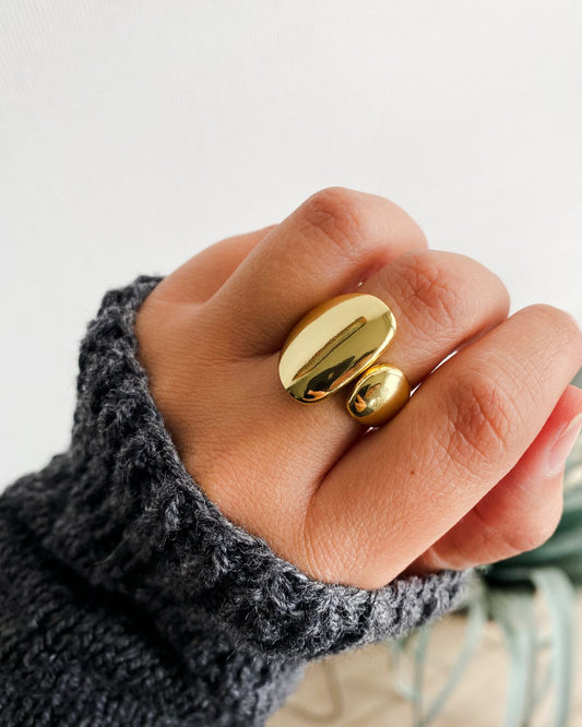 Anillo Chunky Doble Bañado en Oro
