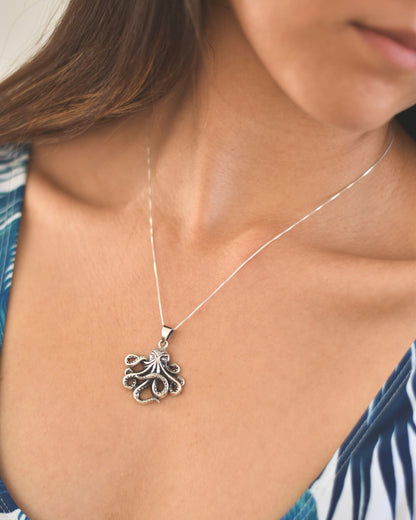 Collar Pulpo Plata 925 Envejecida