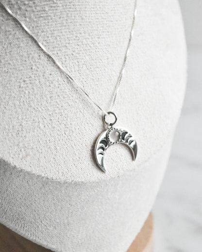 Collar Fases Lunares y Cuarzo Rosado Plata 925