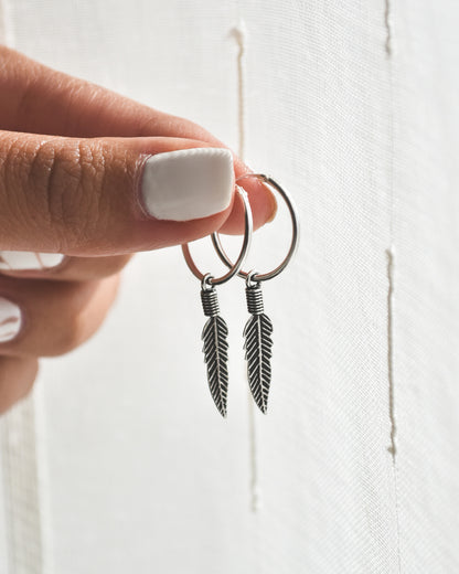 Aros Argolla con Plumita Plata 925 Envejecida