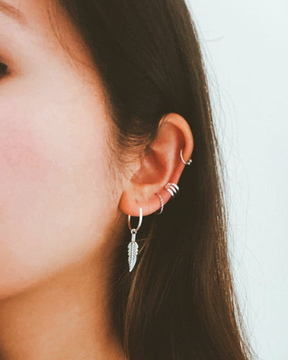 Aros Argolla con Plumita Plata 925 Envejecida