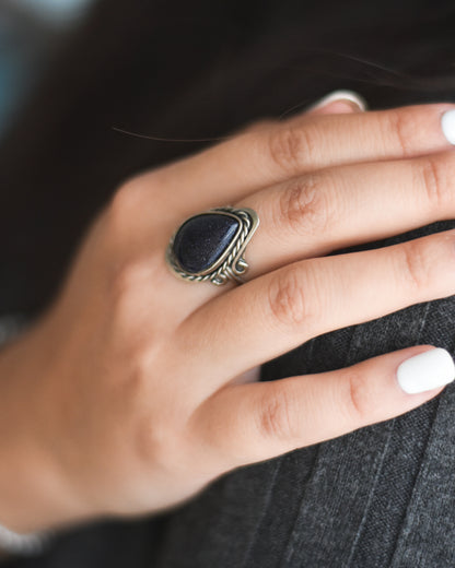 Anillo de Alpaca Ajustable con Aventurina Azul – Calma y Claridad | Joyería Artesanal