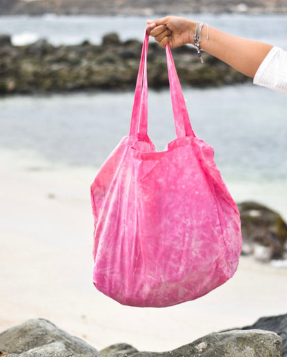 Bolso Playero de Tela Tie Dye Rosado – Grande, Reutilizable y Liviano