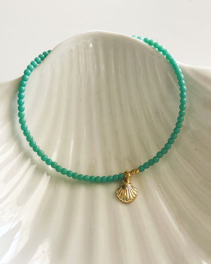 Set Collar y Pulsera Turquesa con Conchita – Estilo Playero y Cadena Bañada en Oro