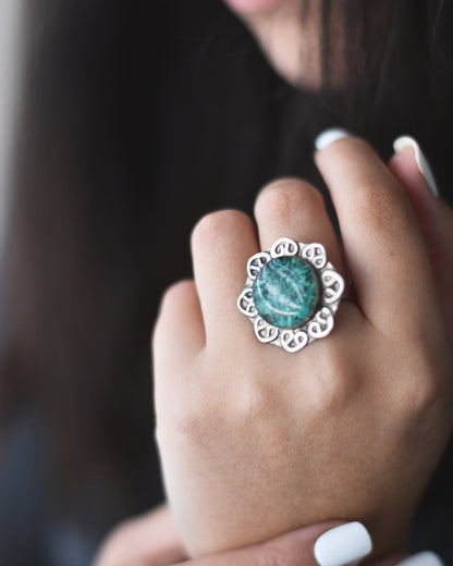 Anillo de Alpaca Ajustable con Turquesa – Sanación y Comunicación | Hecho a Mano