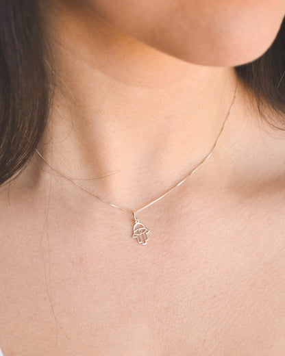 Collar de plata 925 con colgante de Mano de Fátima (Hamsa)