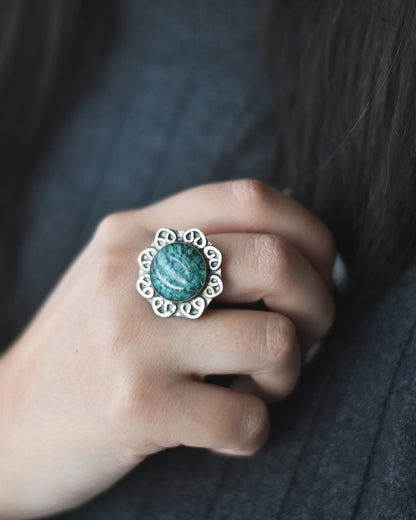 Anillo de Alpaca Ajustable con Turquesa – Sanación y Comunicación | Hecho a Mano
