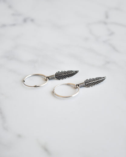 Aros Argolla con Plumita Plata 925 Envejecida