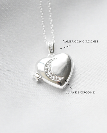 Relicario Corazón Luna en Plata 925