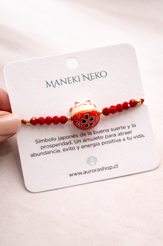 Pulsera Maneki Neko Roja de la Suerte