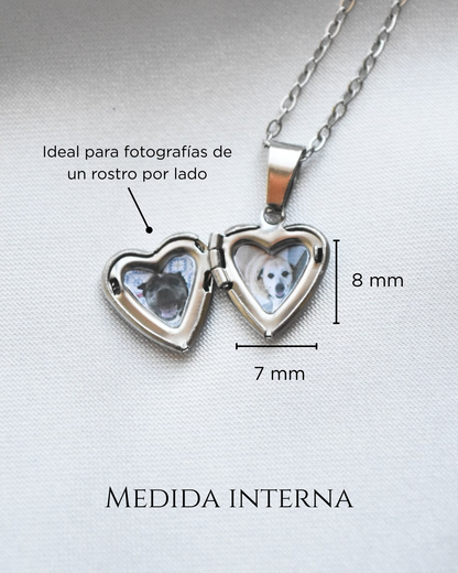 Mini relicario corazón ornamental en acero plateado