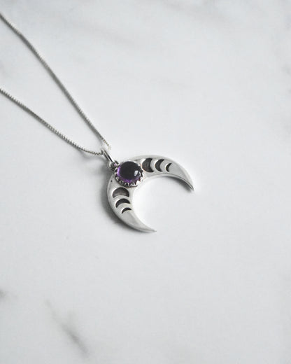 Collar Fases Lunares y Amatista Plata 925