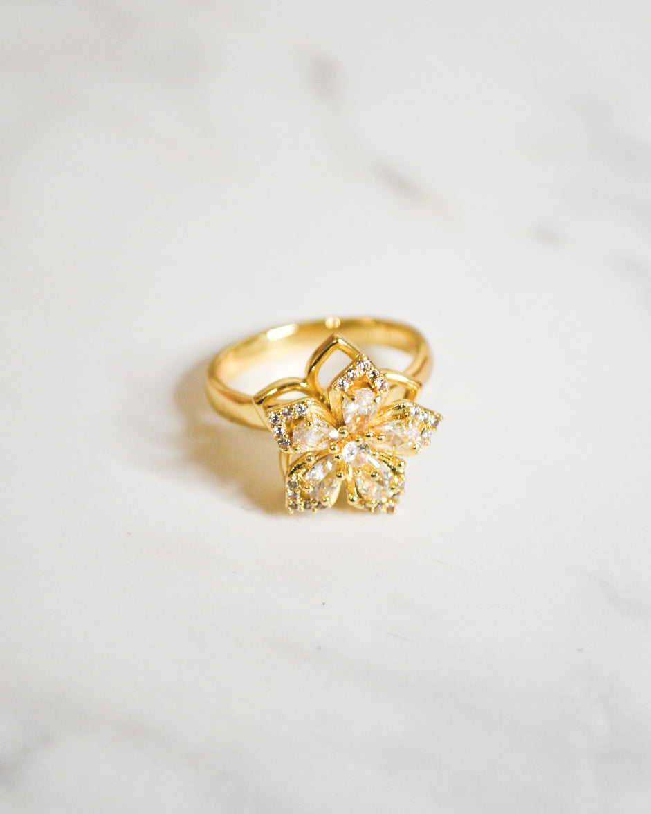 Anillo Antiestrés Flor Circones | Ajustable y Bañado en Oro - Ajustable
