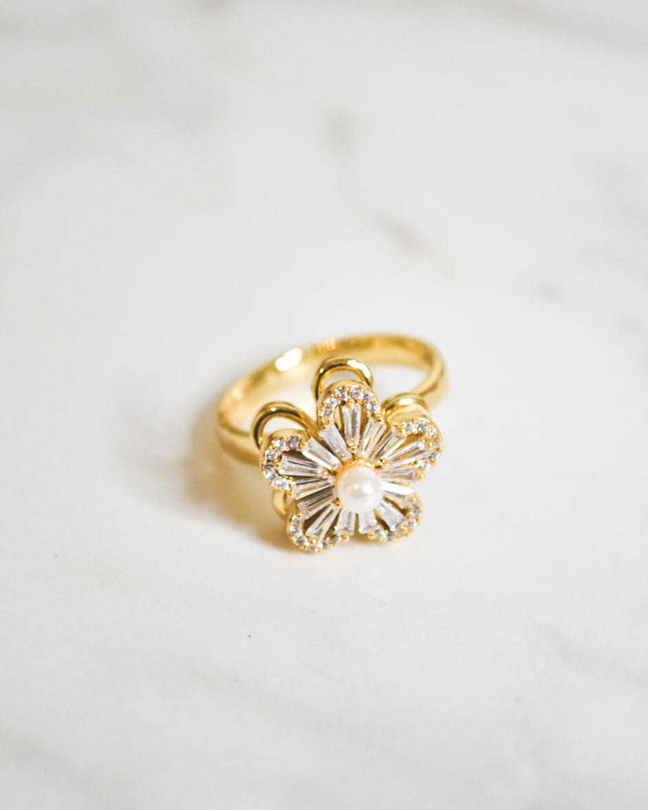 Anillo Antiestrés Flor Redondeada con Circones | Ajustable y Baño de Oro - Ajustable