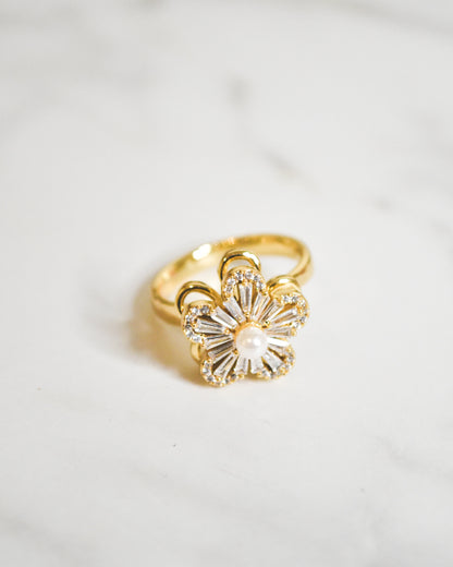 Anillo Antiestrés Flor Redondeada con Circones | Ajustable y Baño de Oro