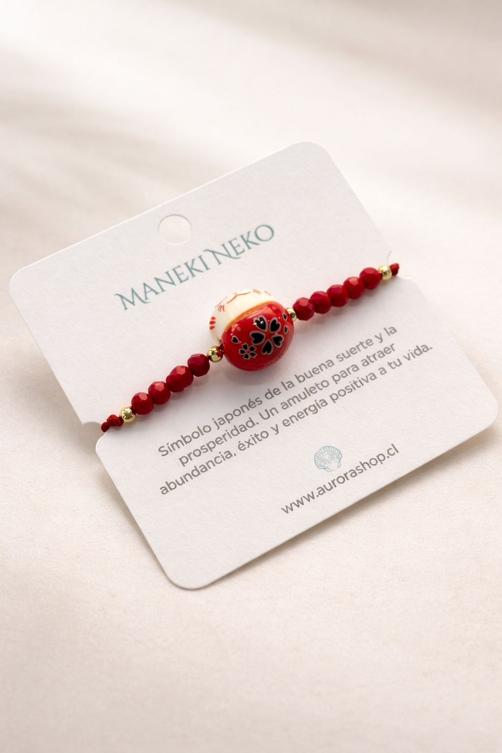 Pulsera Maneki Neko Roja de la Suerte
