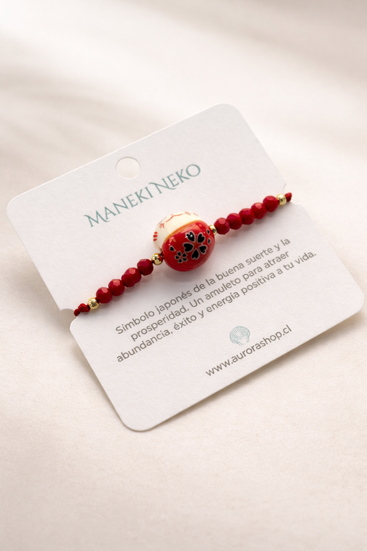 Pulsera Maneki Neko Roja de la Suerte
