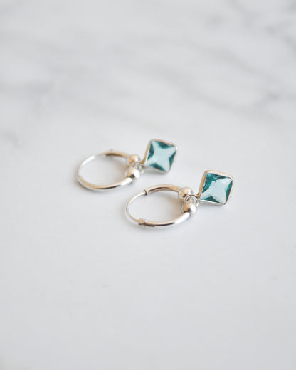 Aros Argolla Plata 925 con Cristal Turquesa Desmontable