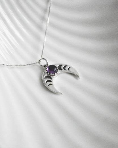 Collar Fases Lunares y Amatista Plata 925
