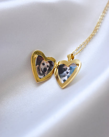 Relicario Corazón con Corazón en Circones Bañado en Oro