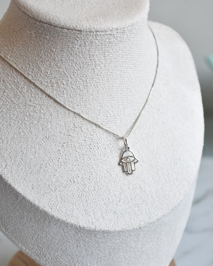 Collar de plata 925 con colgante de Mano de Fátima (Hamsa)