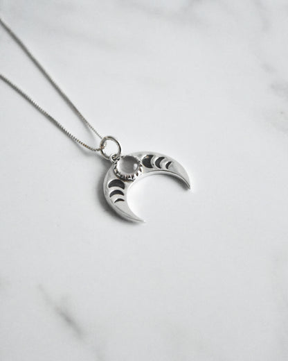 Collar Fases Lunares y Cuarzo Rosado Plata 925