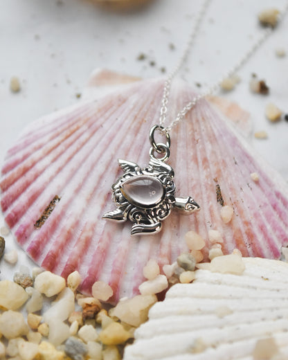 Collar Tortuga con Cuarzo Rosado de Plata 925