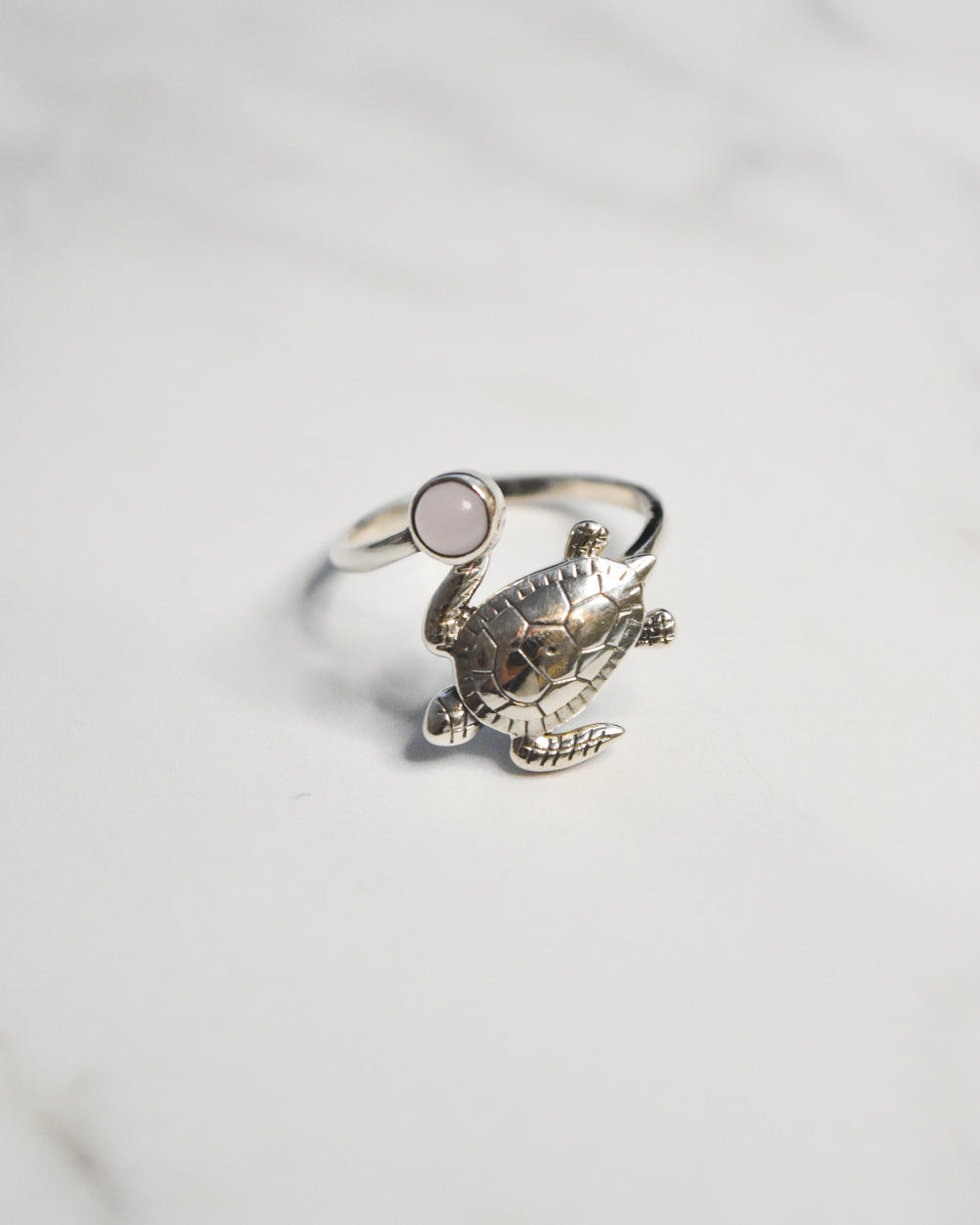 Anillo Tortuga con Cuarzo Rosado en Plata 925 Tailandesa