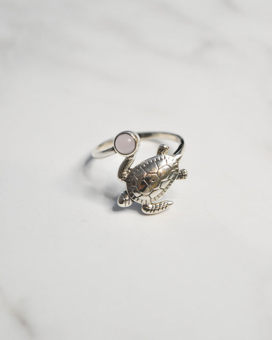 Anillo Tortuga con Cuarzo Rosado en Plata 925 Tailandesa