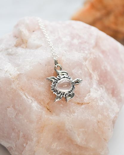 Collar Tortuga con Cuarzo Rosado de Plata 925