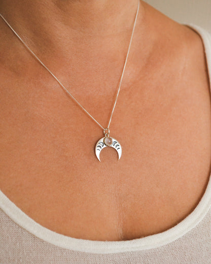 Collar Fases Lunares y Cuarzo Rosado Plata 925