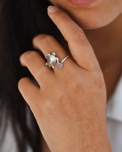 Anillo Tortuga con Piedra Luna en Plata 925 Tailandesa