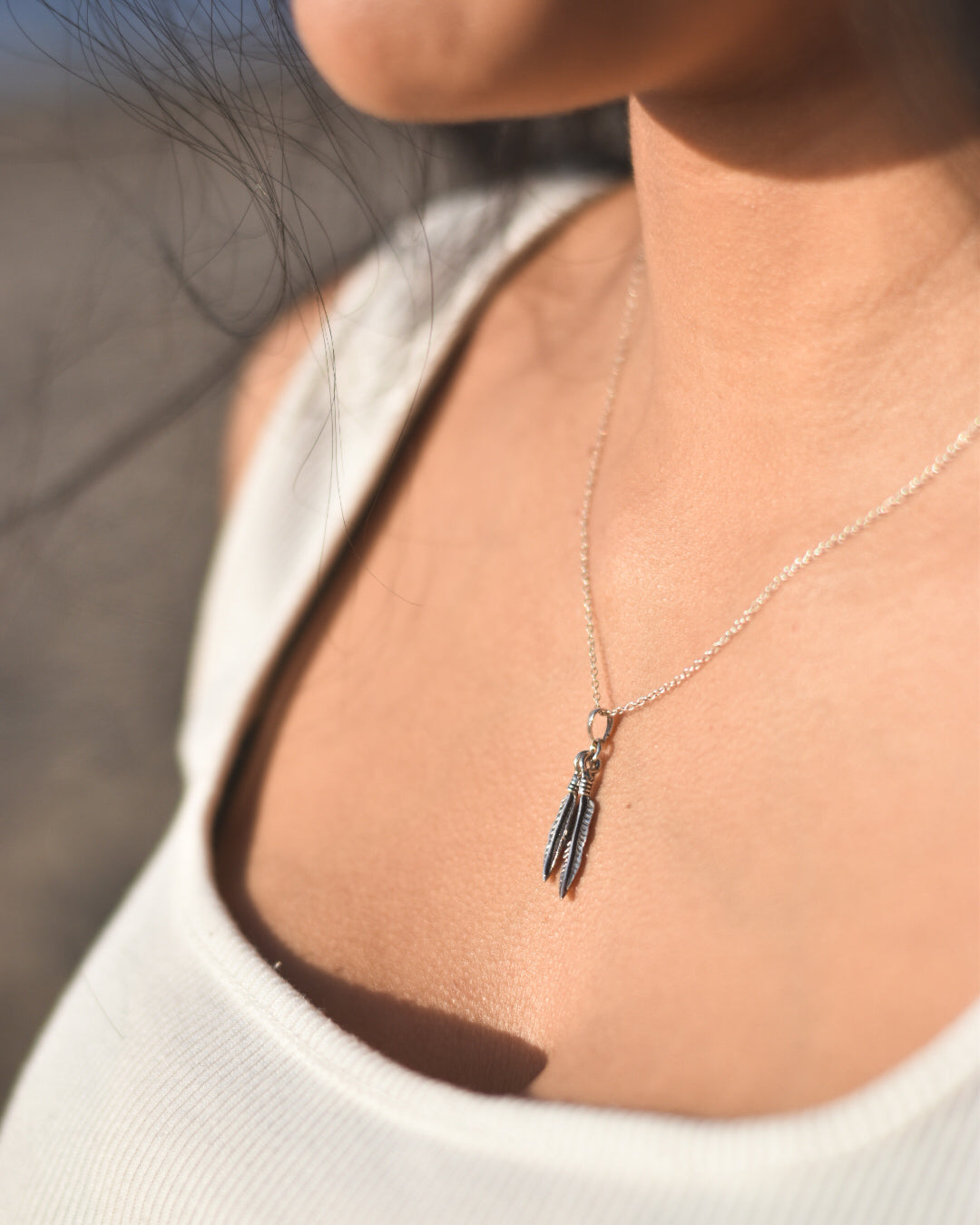 Collar Plata 925 con Colgante Doble Pluma