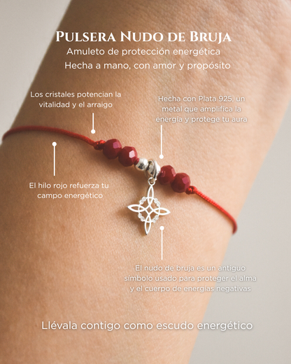Pulsera de Hilo Rojo con Nudo de Bruja Plata 925