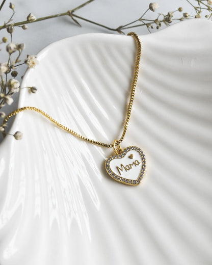Collar Mamá con Corazón Esmaltado y Circones | Regalo Día de la Madre
