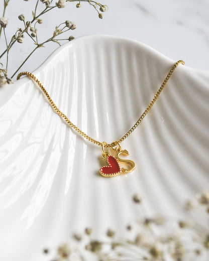 Collar Corazón Rojo con Letra S Bañado en Oro | Regalo Día de la Madre