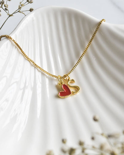 Collar Corazón Rojo con Letra S Bañado en Oro | Regalo Día de la Madre