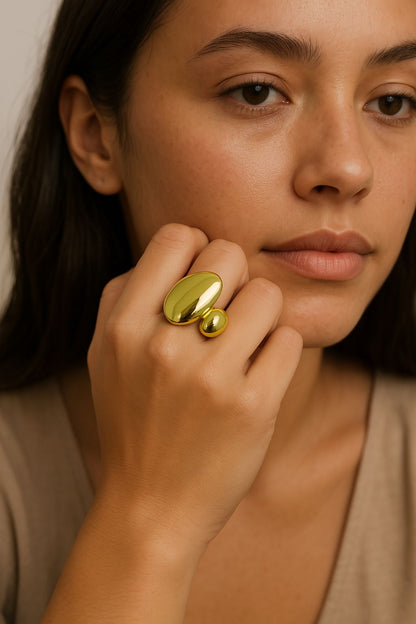 Anillo Chunky Doble Bañado en Oro